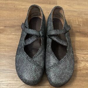 Wolky Mary Jane Comfort Shoes Leather EU 41 US 9.5 Pebbled Gray Silver Brown